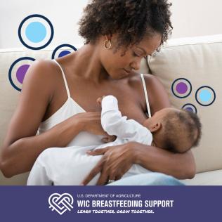 Mom breastfeeding baby social media message